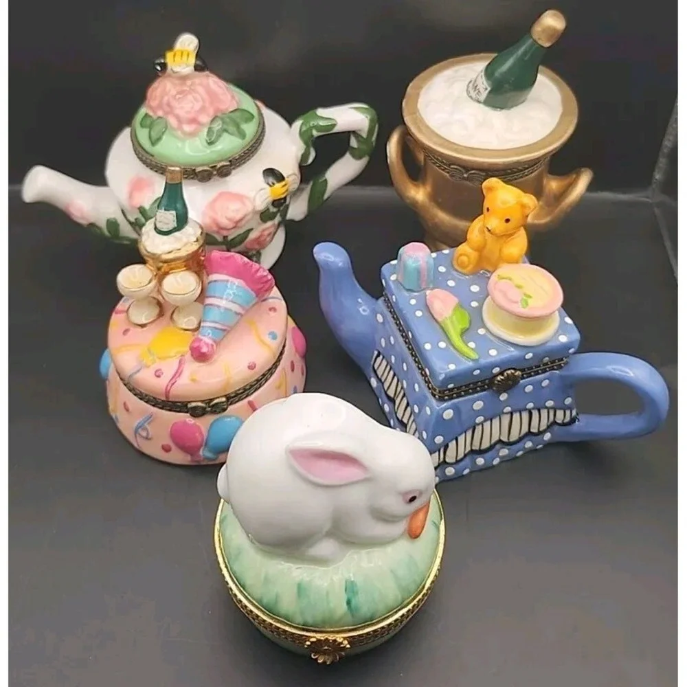 Takahashi Bunny Enesco Decorative Trinket Boxes Hinge Teapots & Champagne Party!